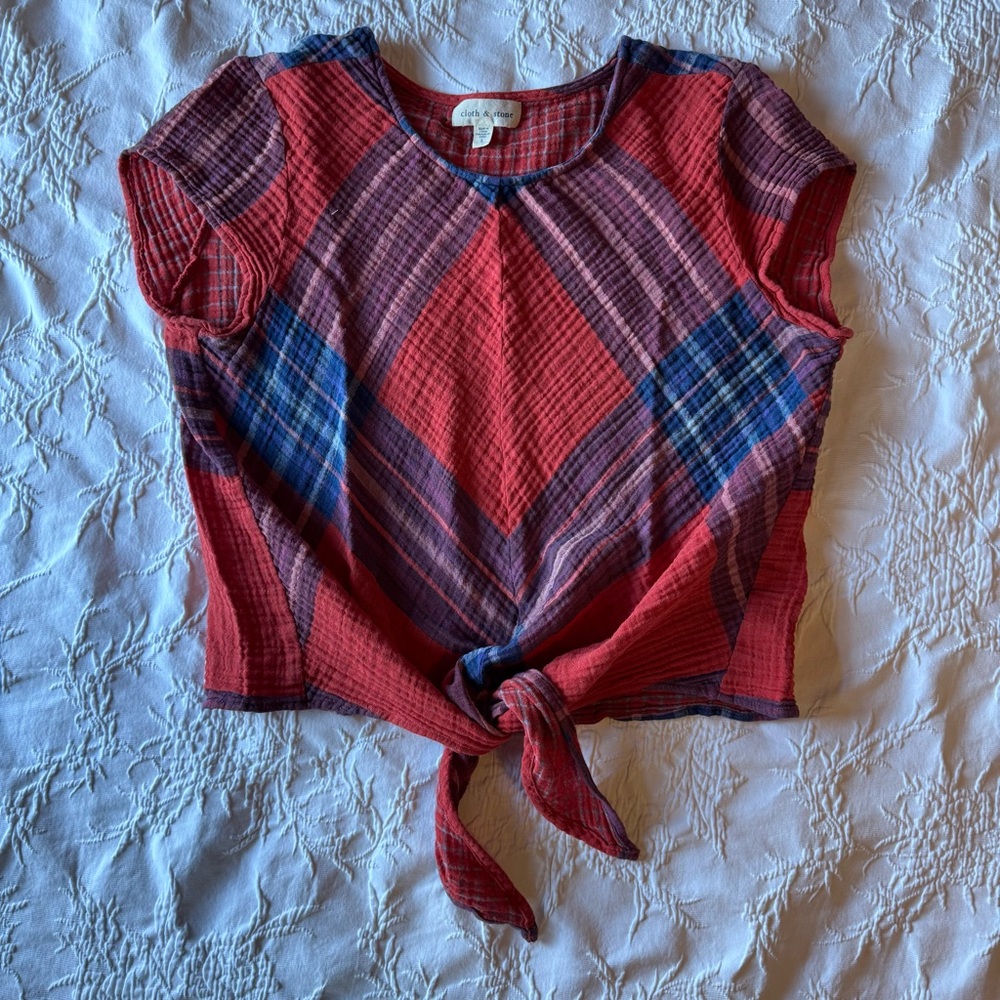 Anthropologie Cloth & Stone Red and Blue Knot Blouse